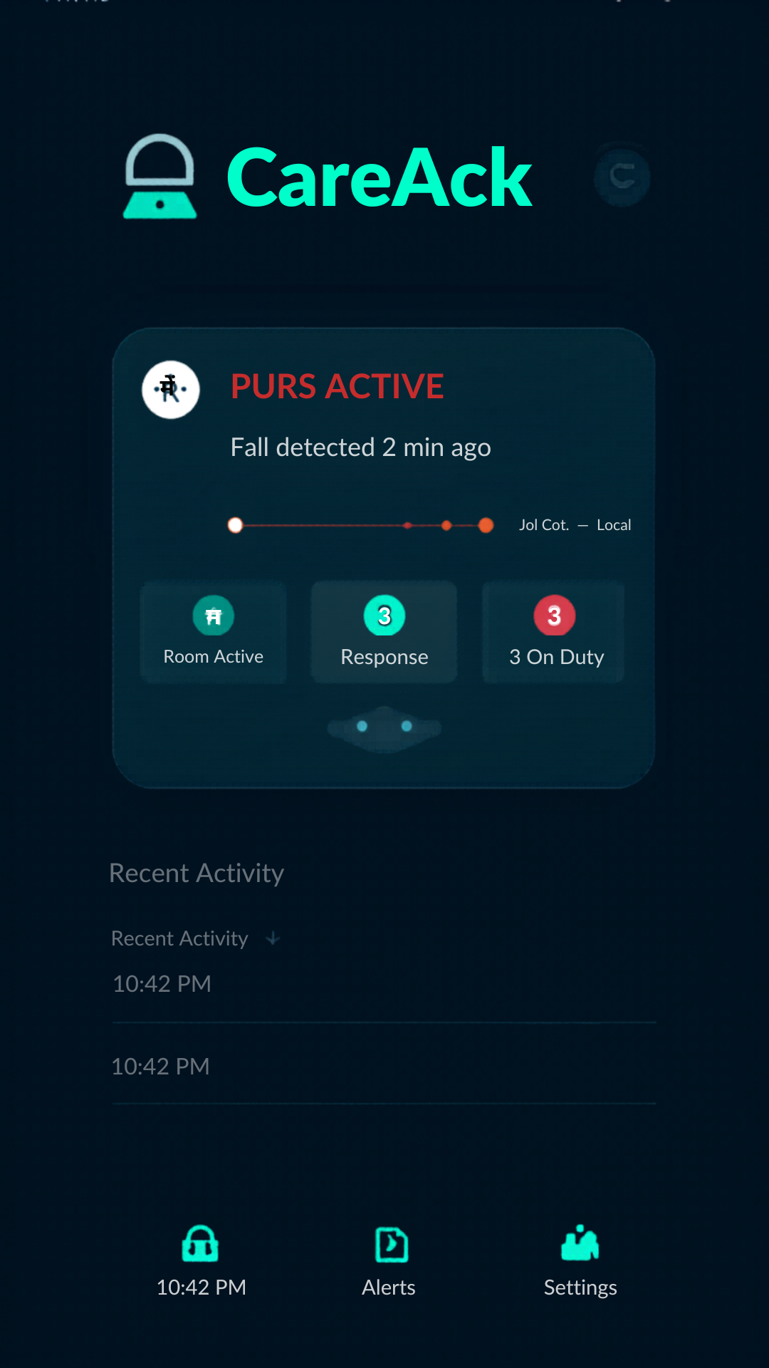 CareAck mobile application showing escalation interface